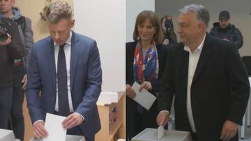 Fragmenty zdjęć pokazujące osoby wrzucające karty do głosowania do urn wyborczych podczas wybor&oacute;w parlamentarnych na Węgrzech.