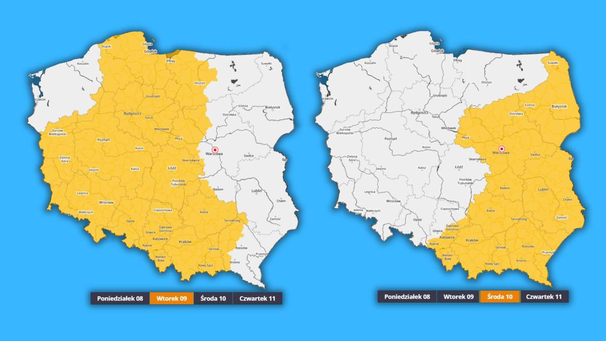 We wtorek i w środę duża część kraju zostanie objęta ostrzeżeniami IMGW pierwszego stopnia z powodu burz