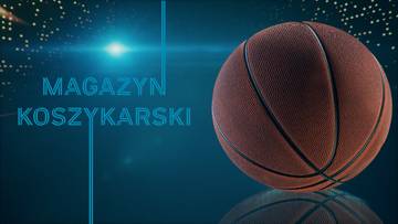 Piłka do koszyk&oacute;wki na ciemnym tle z napisem "MAGAZYN KOSZYKARSKI".