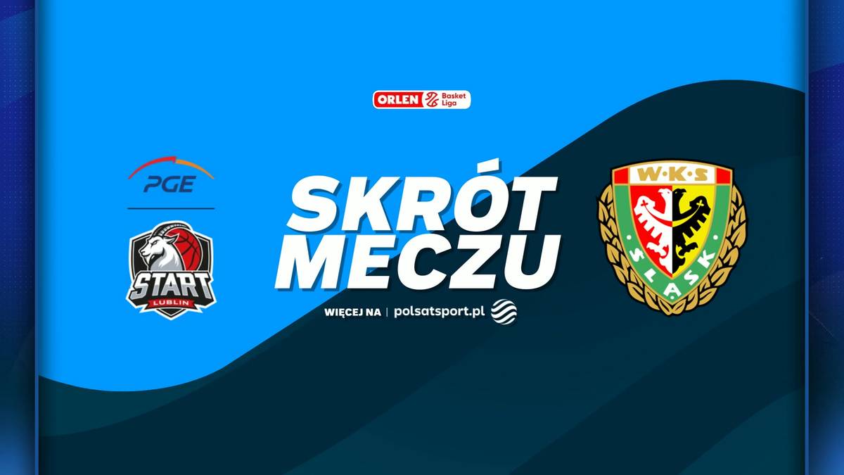 Grafika z napisem "SKRÓT MECZU", logiem PGE Start Lublin i herbem Śląska Wrocław.