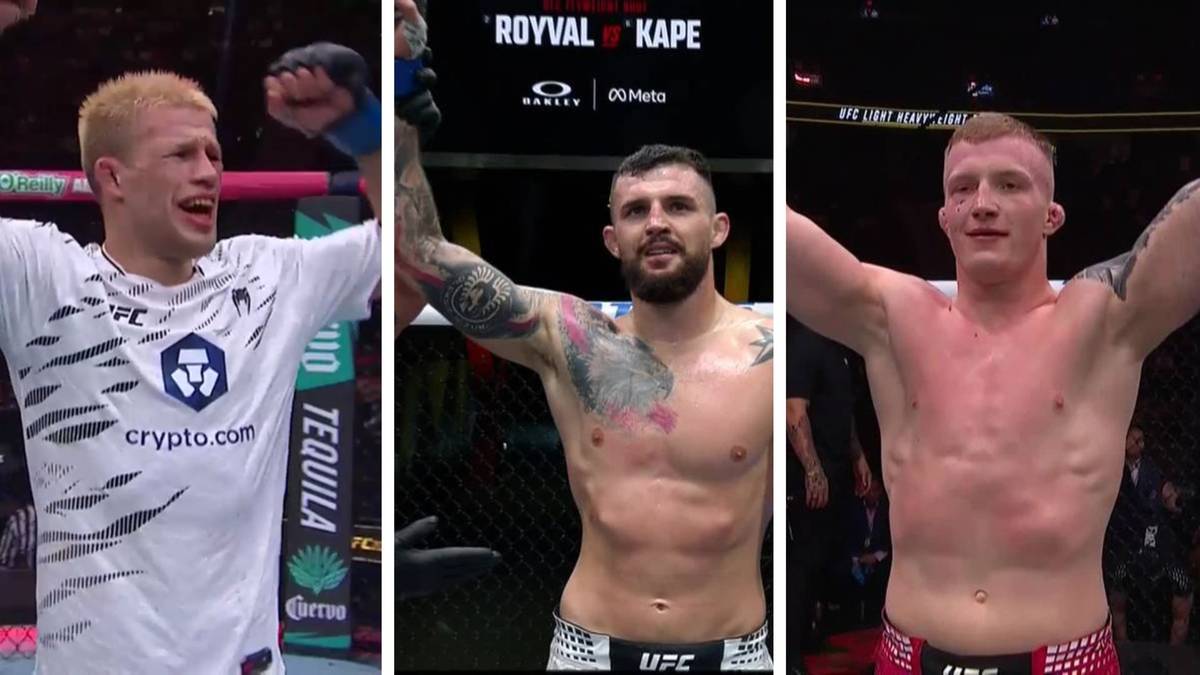 Trzech zawodników MMA w postawie stojącej, każdy na osobnym zdjęciu.