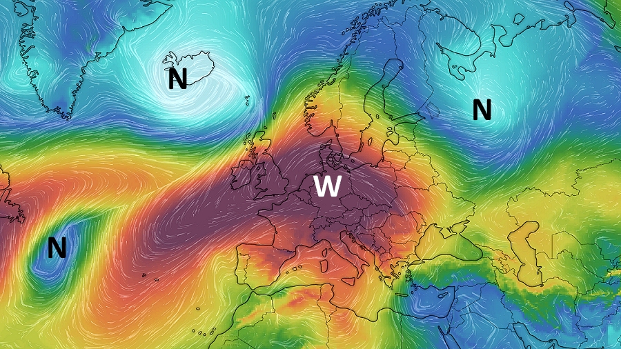 Rozkład wyżów i niżów nad Europą w dniu 14 września 2019 roku o poranku. Fot. Windy.com