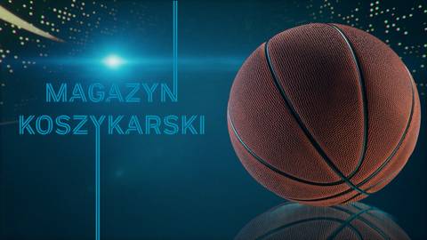 Piłka do koszyk&oacute;wki na ciemnym tle z tekstem "MAGAZYN KOSZYKARSKI".