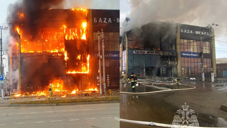 Rosja. Pożar centrum handlowego na Kubaniu