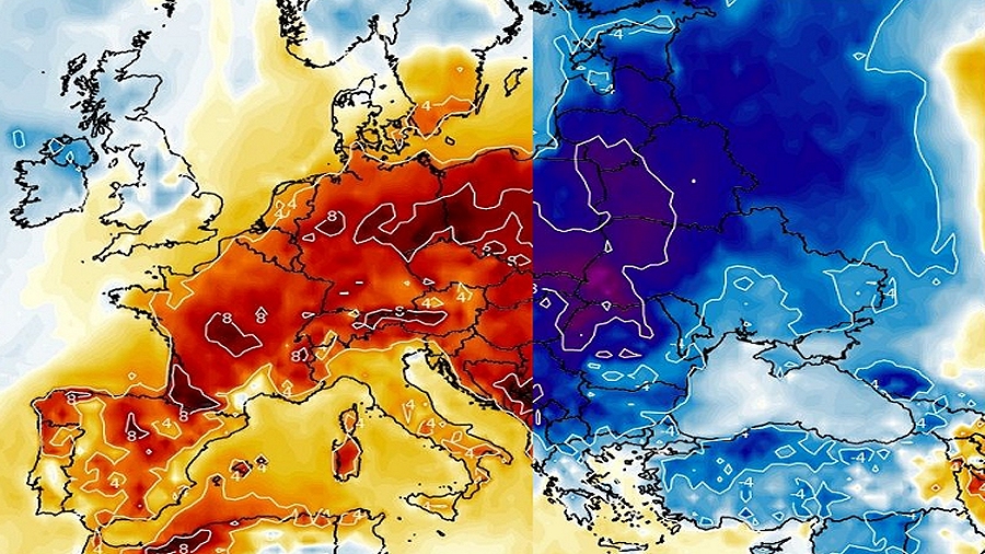 Anomalie temperatury w Europie. Fot. wxcharts.com