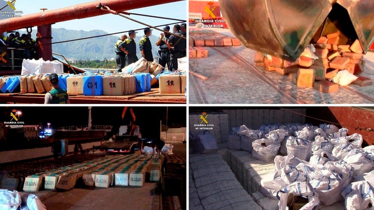 Przemycali haszysz na panamskim statku. Hiszpańska gwardia skonfiskowała blisko 20 ton narkotyku