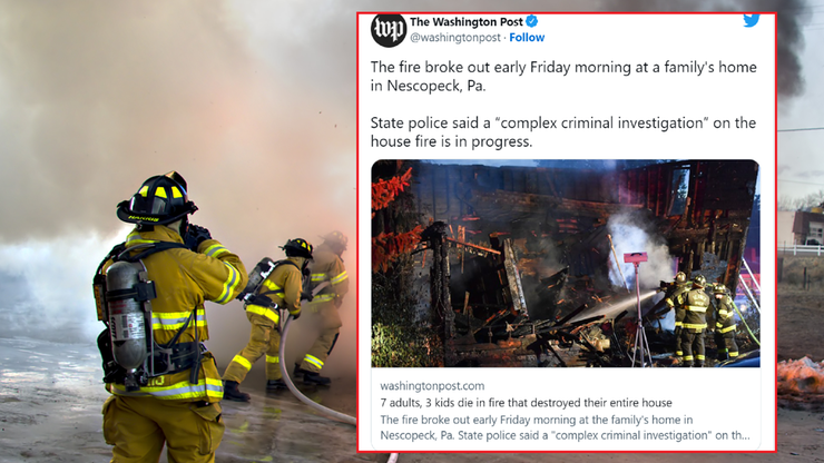 USA. Pożar domu w Pensylwanii. Nie żyje 10 osób, w tym troje dzieci