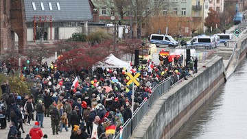 Protest koronasceptyków w Niemczech. Wśród nich Polacy ze "Strajku przedsiębiorców"