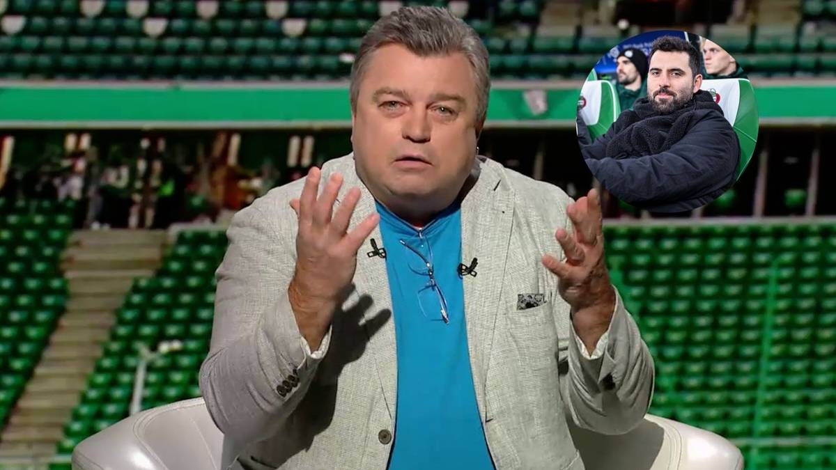 Roman Kosecki siedzi na białym fotelu, gestykulując rękami. W prawym górnym rogu znajduje się mniejszy obrazek z mężczyzną.