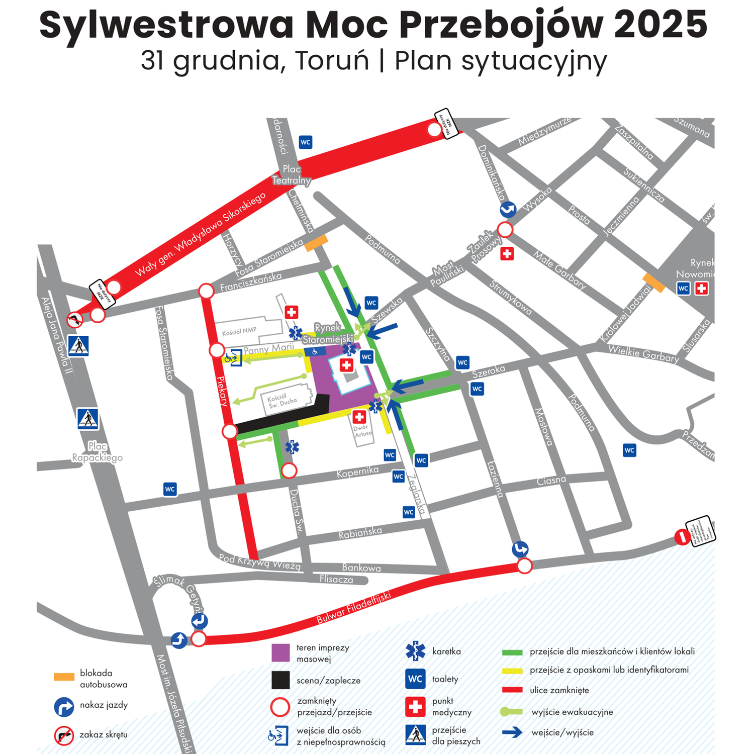 Plan sytuacyjny imprezy Sylwestrowa Moc Przebojów 2025 w Toruniu