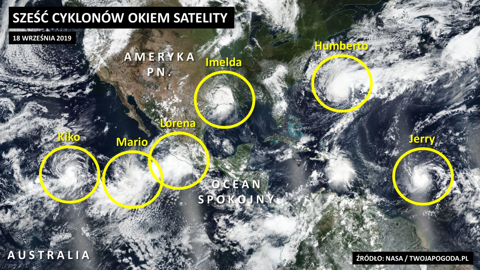 Sześć cyklonów okiem satelity