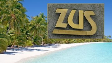 Tropikalna plaża z logo ZUS