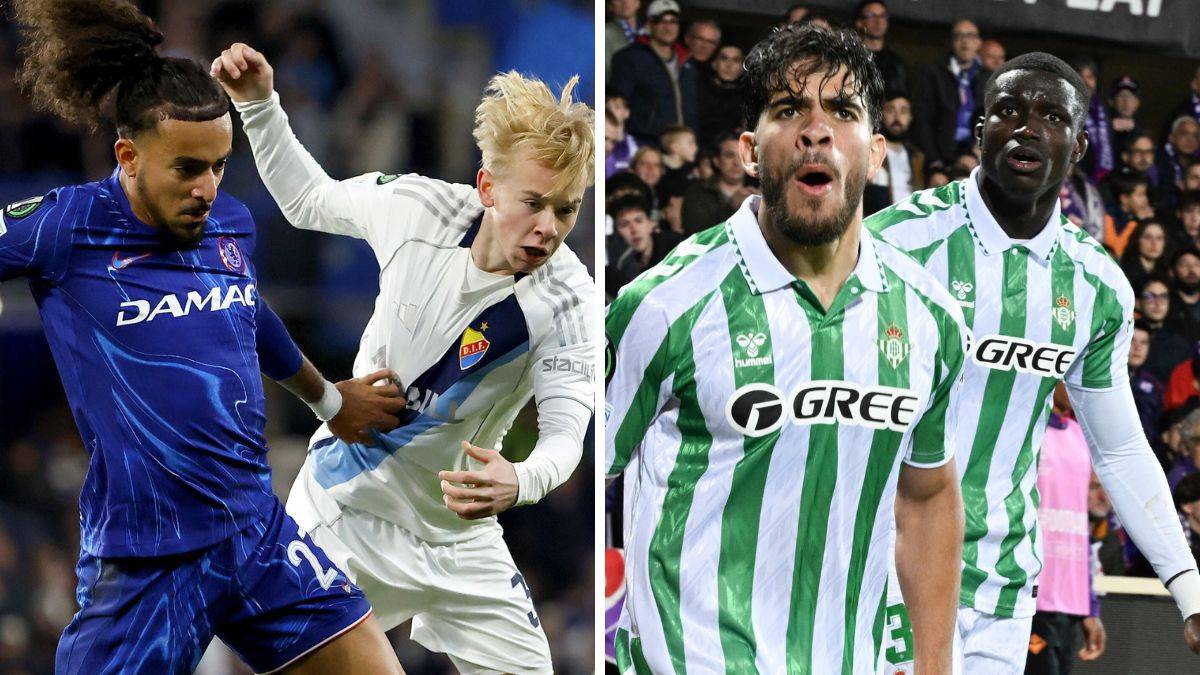 Fragmenty meczów piłki nożnej z Ligi Europy, pokazujące zawodników w akcji.