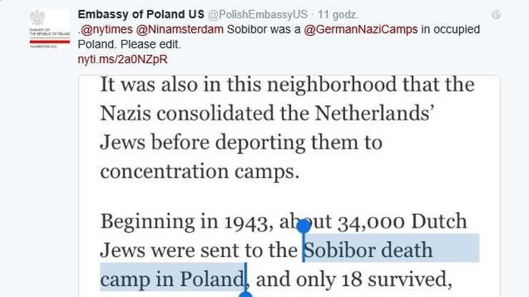 "Polski obóz śmierci" w "New York Times". Protest ambasady. Korekta redakcji