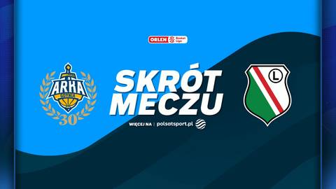 Logo Arki Gdynia po lewej i logo Legii Warszawa po prawej, pośrodku napis "SKR&Oacute;T MECZU".