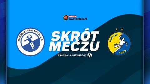 Logo drużyny Handball Stal Mielec i Industria Kielce z napisem SKR&Oacute;T MECZU.