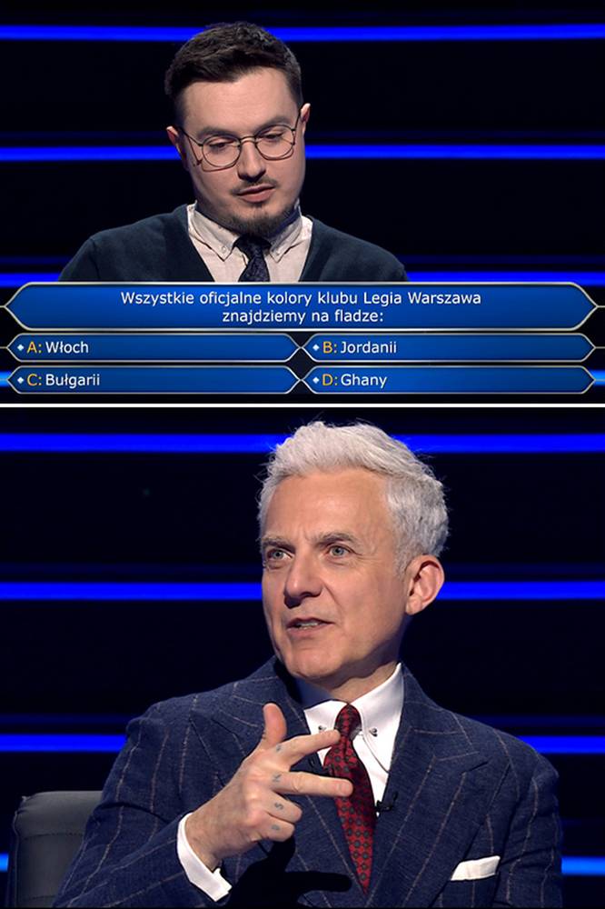 2026-04-14 „Milionerzy”: Który kraj ma flagę w kolorach Legii Warszawa?