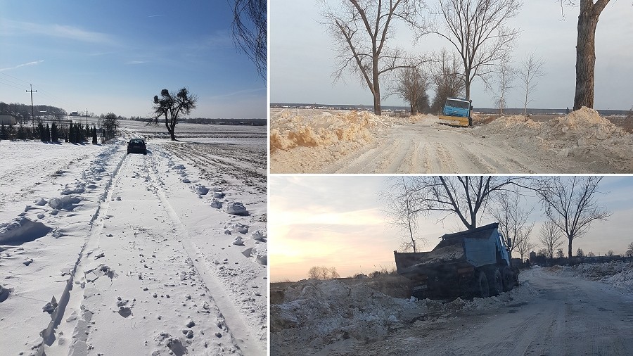 W zaspach k. Ożarowa w woj. łódzkim utknął samochód osobowy i pług śnieżny. Fot. Michał / TwojaPogoda.pl