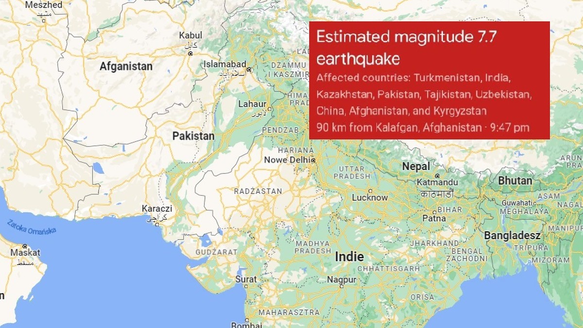 Trzęsienie ziemi w Azji. Media: Magnituda 7,7
