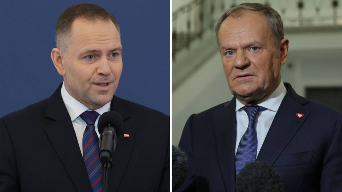 Dwa zdjęcia polityków: po lewej Adam Andruszkiewicz, po prawej Donald Tusk.