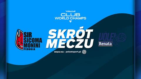 Logo Sir Sicoma Monini Perugia obok napisu SKR&Oacute;T MECZU i logo Volei Renata.