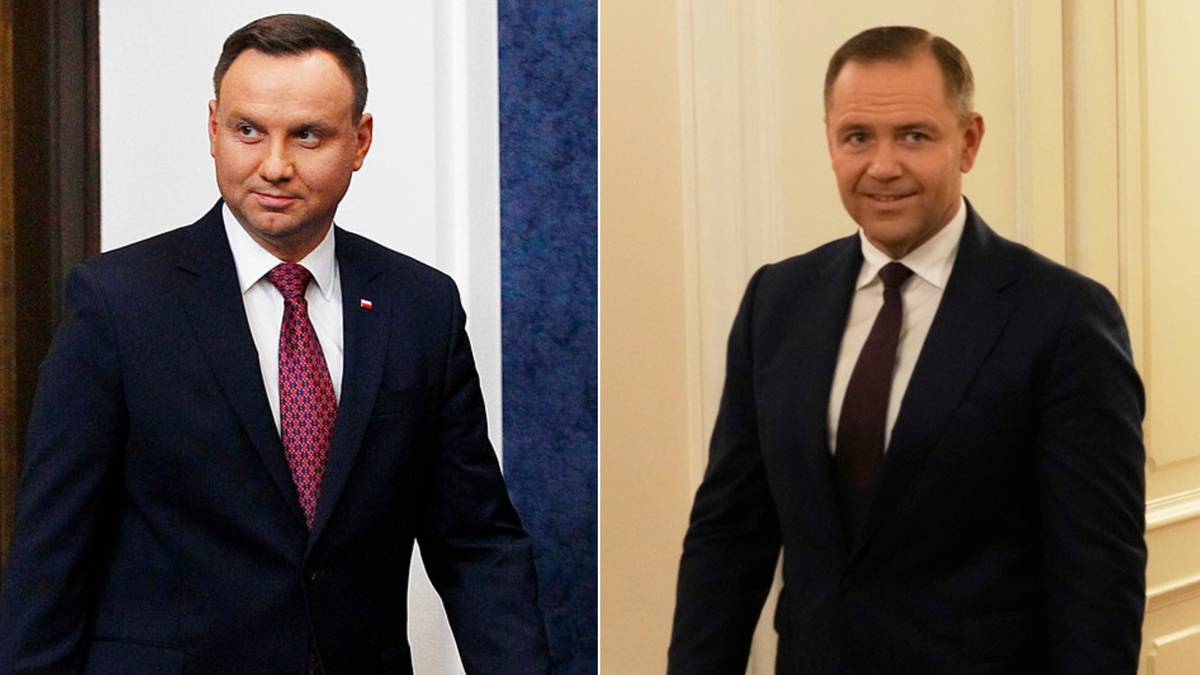 Dwa portrety mężczyzn w garniturach. Po lewej Andrzej Duda, po prawej Karol Nawrocki.