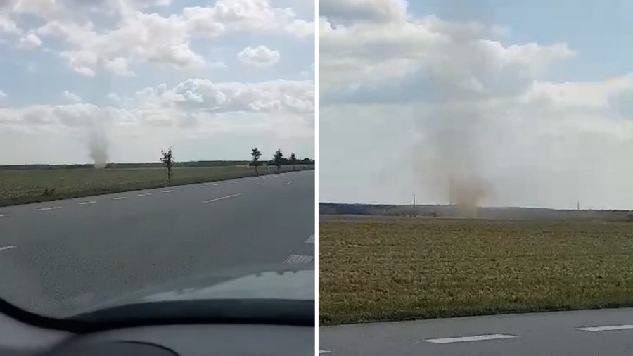 Trąba pyłowa w rejonie Starego Grodkowa w woj. opolskim. Fot. Sara Sieńkowska.