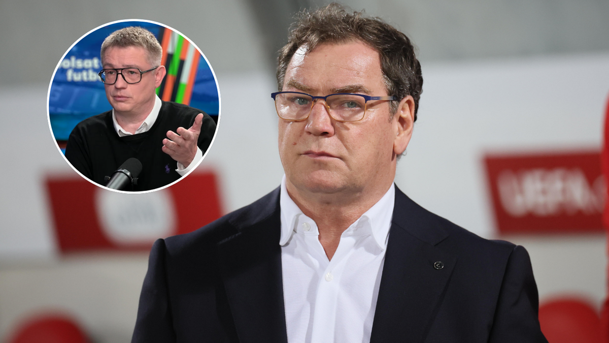 Dwóch mężczyzn, jeden w garniturze, drugi mówiący do mikrofonu, analizują sytuację polskiej reprezentacji.