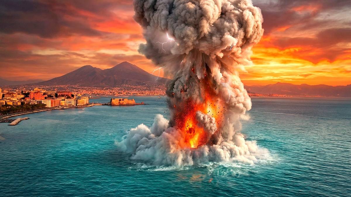 Artystyczna wizja erupcji wulkanu w rejonie Neapolu. Fot. Pixabay.