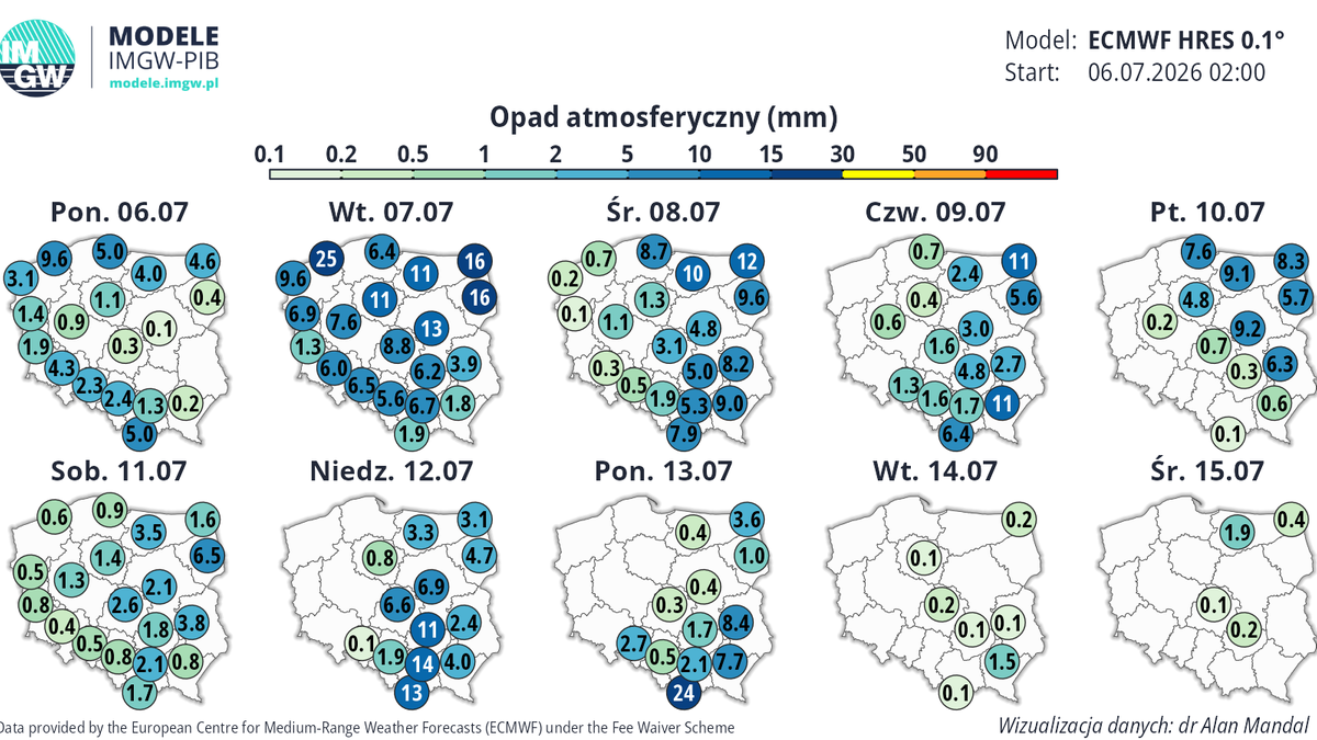 Najbliższe dni będą pochmurne i deszczowe w wielu miejscach