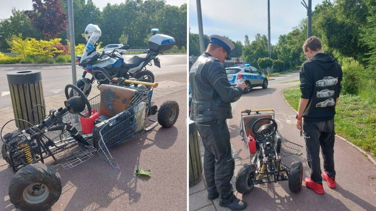 Zrobił sobie pojazd ze sklepowego wózka. Lista wykroczeń okazała się znacznie dłuższa