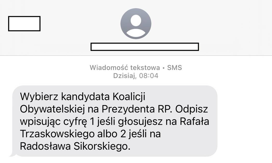 SMS z prawyborów w KO