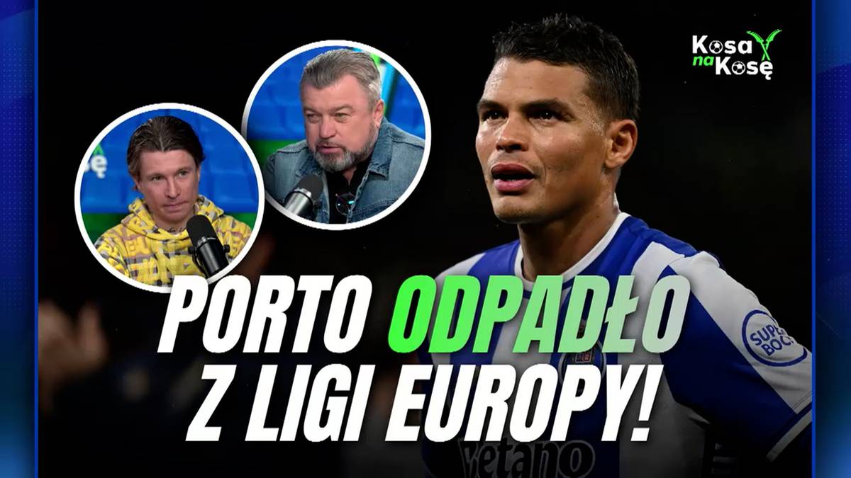 Grafika z napisem "Porto odpadło z Ligi Europy" i trzema portretami mężczyzn. Jeden z mężczyzn na pierwszym planie ubrany jest w str&oacute;j sportowy.