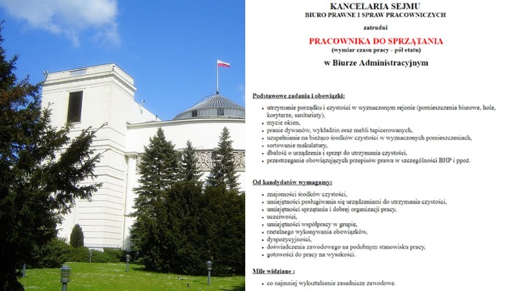 Kancelaria Sejmu szuka sprzątaczek. Wśród wymagań "gotowość do pracy na wysokości" i "uczciwość"