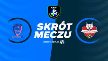 Grafika z logo drużyn Levallois Paris Saint-Cloud i DevelopRes Rzeszów oraz napisem "SKRÓT MECZU", zapowiadająca skrót meczu siatkówki.