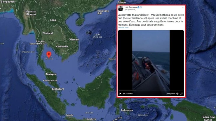 Tajlandia. Statek marynarki wojennej zatonął podczas sztormu. 31 marynarzy zaginionych