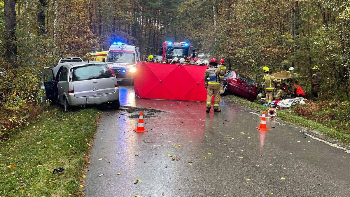 Czołowe zderzenie w Ludwinowie. Dwie osoby nie żyją, jedna ranna