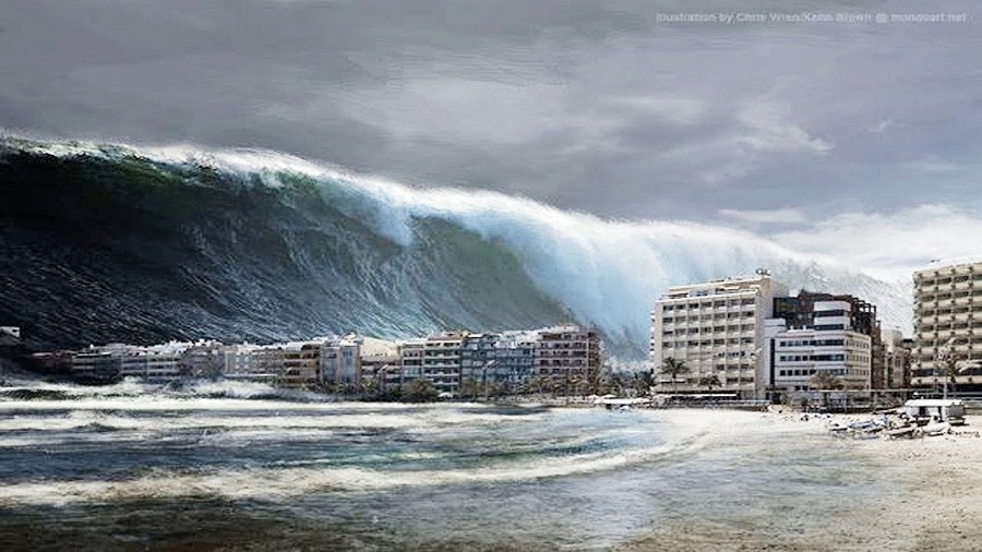 Artystyczna wizja uderzenia tsunami. Fot. Pixabay.
