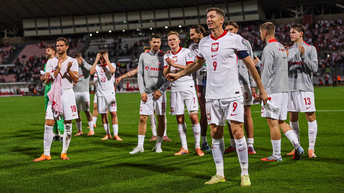 Piłkarze reprezentacji Polski na boisku po meczu.