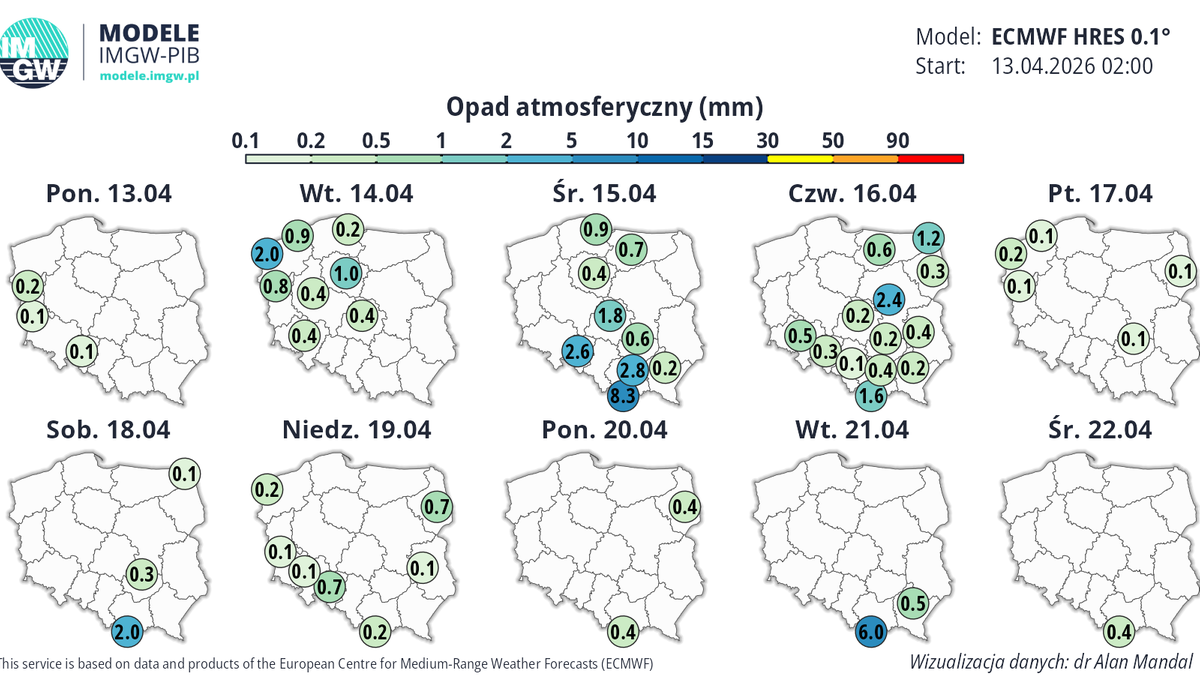 Prognoza opadów atmosferycznych dla Polski przez najbliższe 10 dni. Kolejny tydzień powinien być spokojniejszy