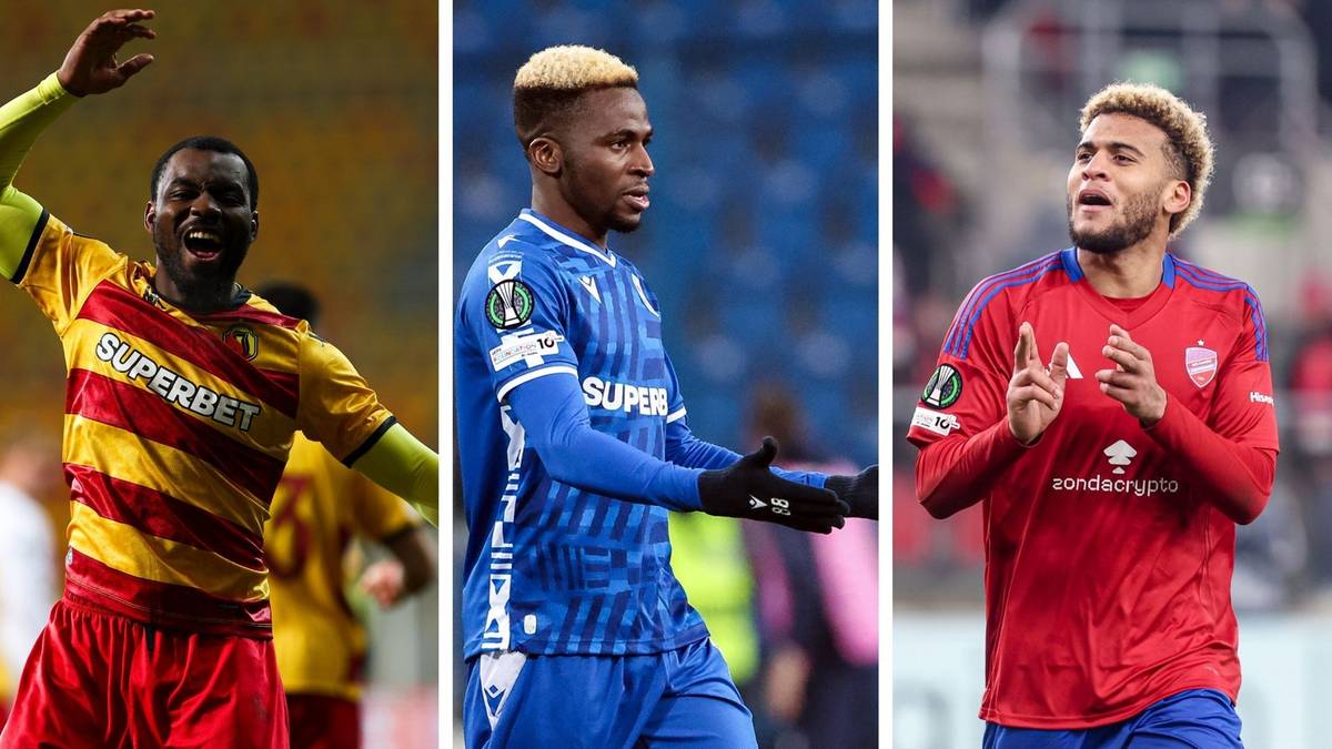 Trzech piłkarzy w akcji podczas meczów europejskich pucharów.