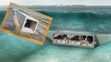 Przekr&oacute;j przez podwodny tunel drogowy i kolejowy z widocznymi jezdniami i torami.