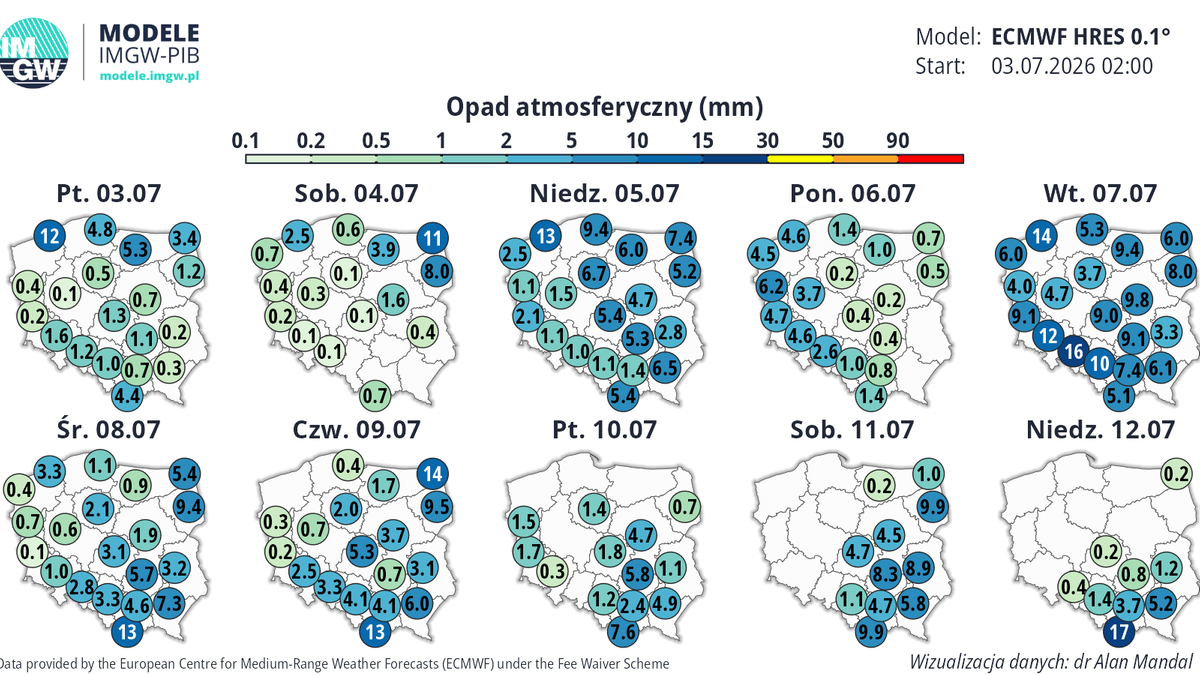 Będzie deszczowo, do tego lokalnie pojawią się burze. Tak może wyglądać pogoda w wielu miejscach przez pierwszą część lipca
