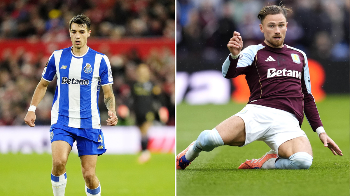 Dwóch piłkarzy w strojach klubowych: jeden FC Porto, drugi Aston Villa