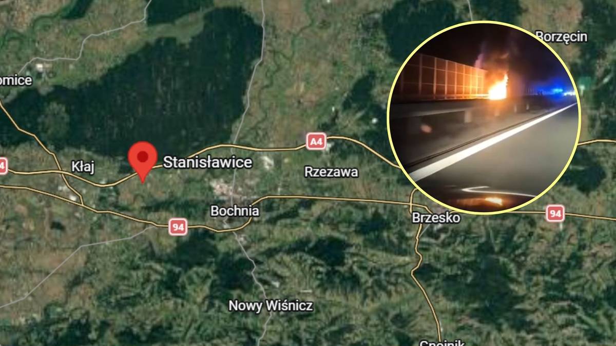 Pożar karetki na autostradzie A4. W środku był przewożony pacjent