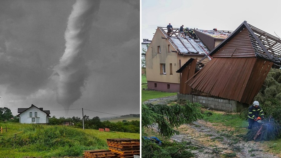 Trąba powietrzna niedaleko Nowego Sącza. Fot. Facebook @Polscy Łowcy Burz / Marcin Bugara / Kpt. P. Zwarycz.
