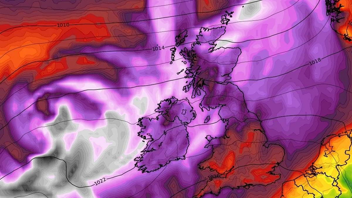 Niebezpieczne wichury na Wyspach Brytyjskich. Fot. Wxcharts.com