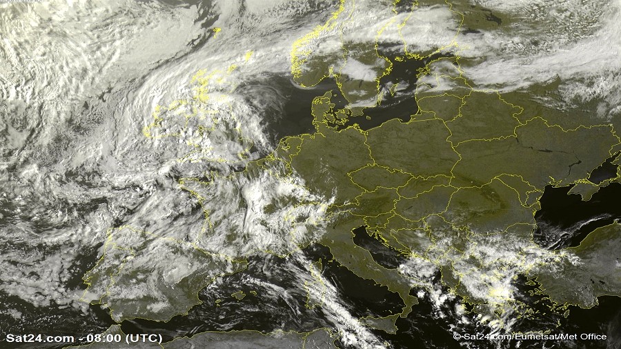 Zdjęcie satelitarne Europy w dniu 9 września 2021 o godzinie 10:00. Dane: Sat24.com / Eumetsat.