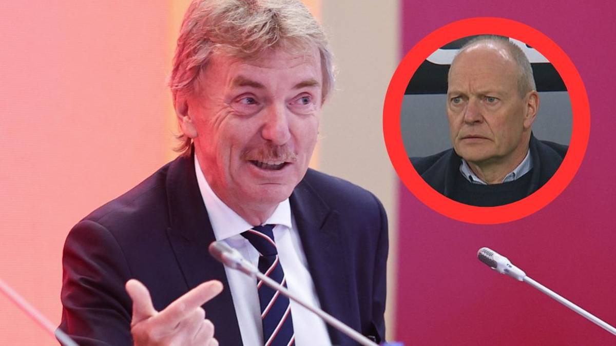 Zbigniew Boniek przemawia, z prawej strony zdjęcie w okręgu przedstawiające Nielsa Frederiksen