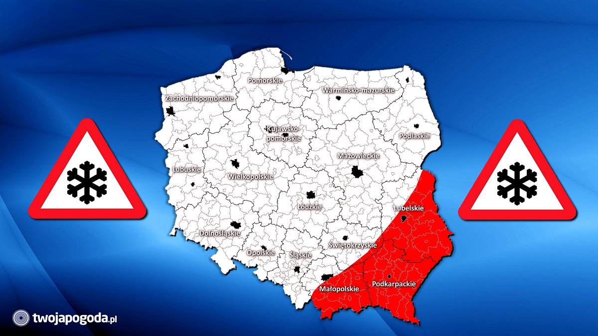 W strefie czerwonej możliwe są śnieżyce. Fot. TwojaPogoda.pl